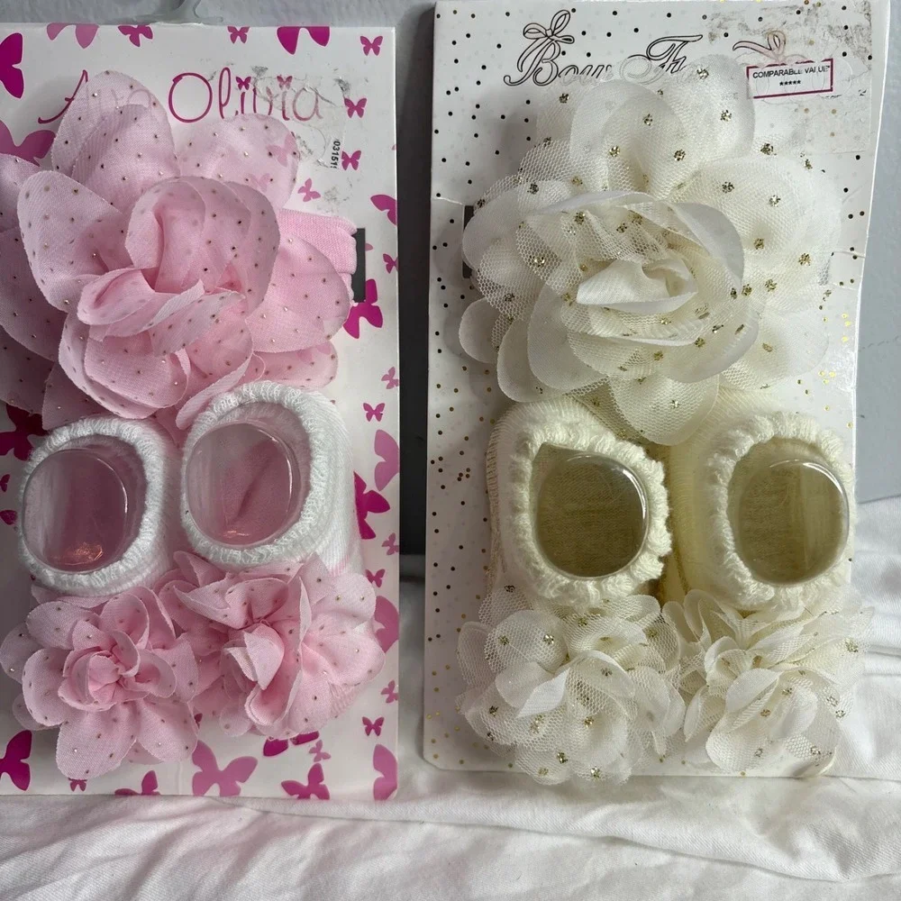 Baby Headbands Socks Gift Set Newborn Girl Flower Lace Infant Booties Headwear